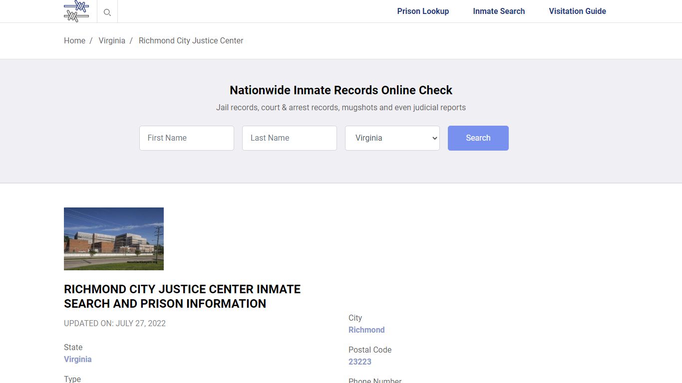 Richmond City Justice Center Inmate Search, Visitation, Phone no ...